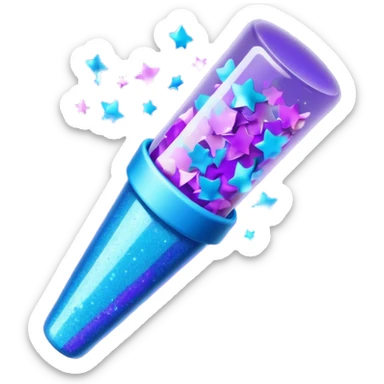 Emoji with glowing confetti popper, purple and blue colors emitting confetti and glitter, creating a bright festive atmosphere sticker