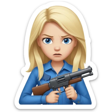 Beautiful  blue eye blonde Long Hair Gangsta girl Looks angry  with a big gun sticker
