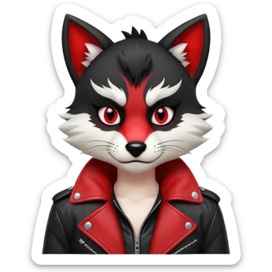 Anthropomorphic Anthro Furry punky gothic black white and red badass cool stylish handsome smexy Animal-furry-fursona sticker