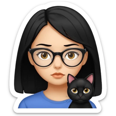 crie emojis de uma garota com cabelo médio um pouco abaixo do ombro e preto, óculos pretos no formato gatinho, boca média, olhos gastando sticker