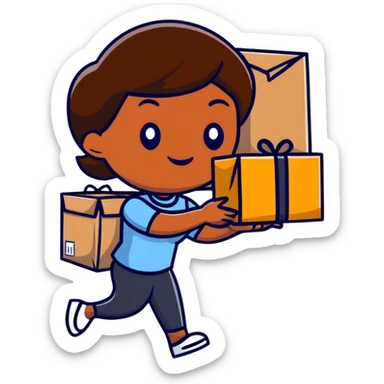 mujer de piel morena entregando un paquete sticker