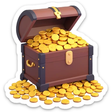 wooden treasure chest overflowing with gold coins sticker