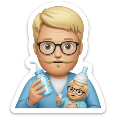 blonde bearded man with glasses with baby bottle sticker