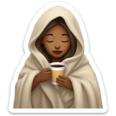 girl inside a blanket sipping coffee eyes closed sticker