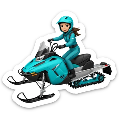 Can you create an emoji of a brunette girl on a teal polaris khaos 850 155 snowmobile action shot sticker