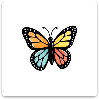 colorful butterfly, crayon style, playful and simple, isolated on white background, centered sticker