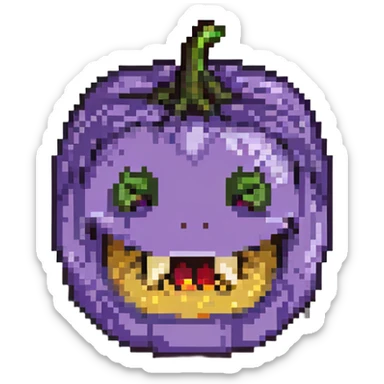face eating an aubergine (eggplant) pixel art sticker