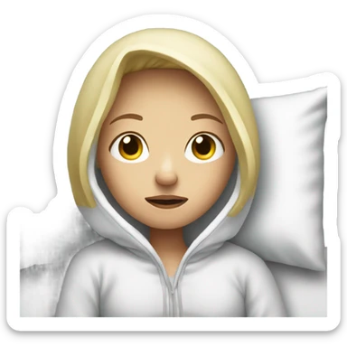 Sick blonde girl in bed with hoodie on sticker