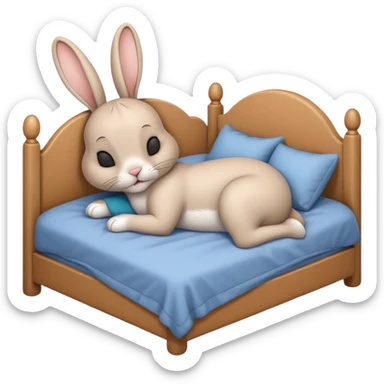 cartoon rabbit sleeping soundly in a big bed by itself with its eyes closed and no stuffed animals sticker