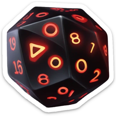D20 dice black with red numbers glowing sticker