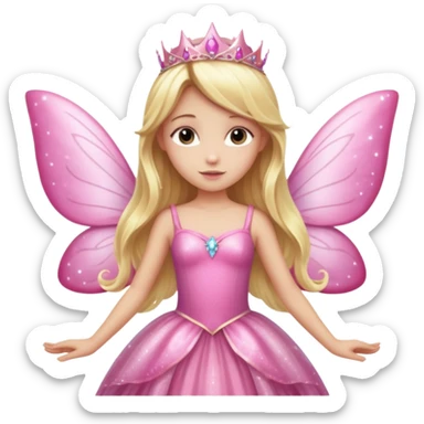 Long blonde hair pink sparkle princess dress large fairy wings sticker