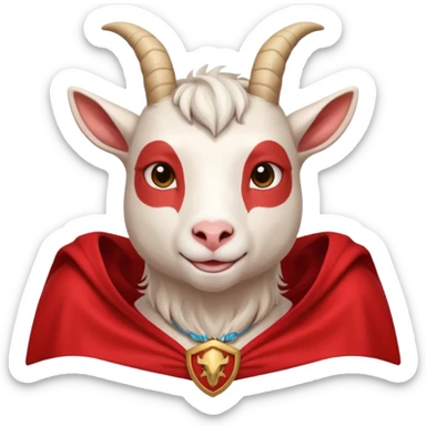 white female goat wearing a read cape like superman sticker