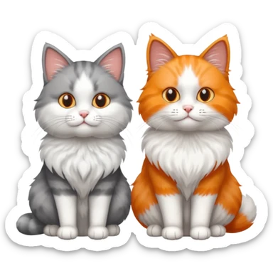 a very fluffy grey and white cat sitting next to another cat sticker