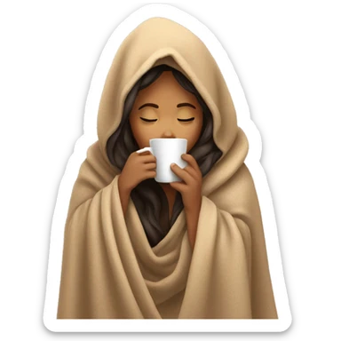 girl inside a blanket sipping coffee eyes closed sticker