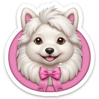 white dog with pink ribbon sticker