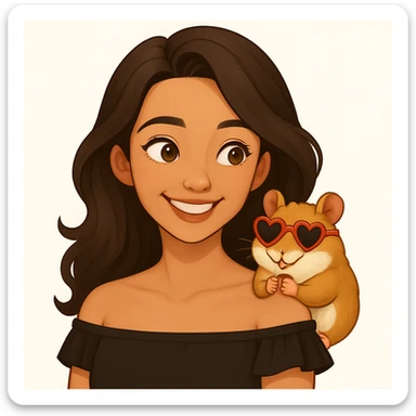 Change the hamster's sunglasses to heart-shaped sunglasses. Keep the playful, adorable vibe and the fun, carefree moment between the woman and her hamster. Maintain the modern, clean, warm style. sticker