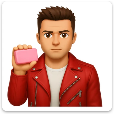 Add a pink soap in the hand of Tyler Durden. The original style is emoji, which does not support editing, so use the general style editor while respecting the emoji style look. sticker