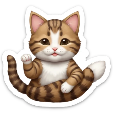 dark brown tabby and white kitten in funny positions upside down with eyes closed sticker