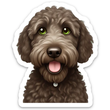 Very cute, Disney style, dark brown Labradoodle with green eyes and a little bit of white on her chest sticker
