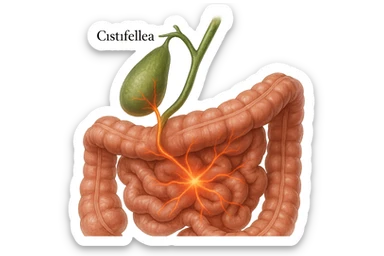 CISTIFELLEA E INTESTINO SONO COLLEGATI NEL DOLORE, iperrealistico 4k sticker