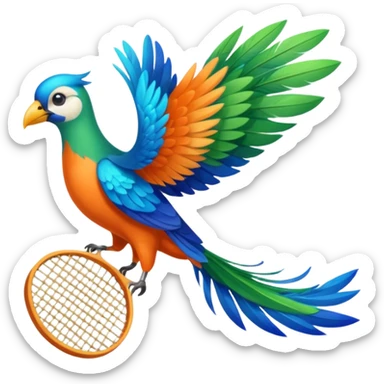 pajaro con las plumas de cola en forma de raqueta color verde azul naranja sticker