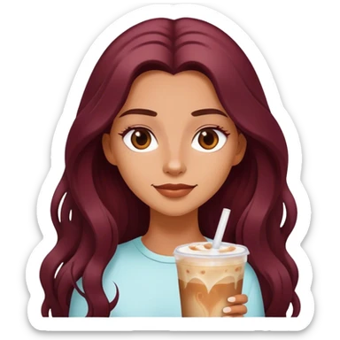 Burgundy long haired tanned girl with iced latte sticker