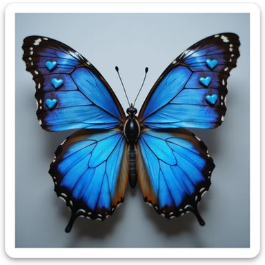 blue butterfly with blue hearts on its wings, realistic style sticker