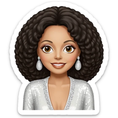 Diana Ross with dark brown hair, white sequin outfit sticker