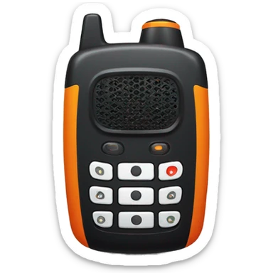 black walkie talkie with red-orange button on side sticker