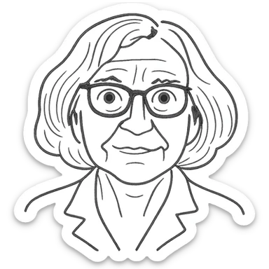 a hand drawn black outline portrait of philosopher Catherine Larrère with similar-sized eyes based a famous portrait of her sticker