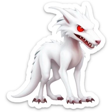 White edgy cute albino sergal-vernid-Fakémon with red mane and red eyes, full body sticker