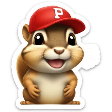 Chipmunk with red baseball cap sticker