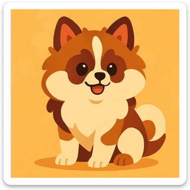 pati color pomeranian puppy sitting, soft cartoon style sticker