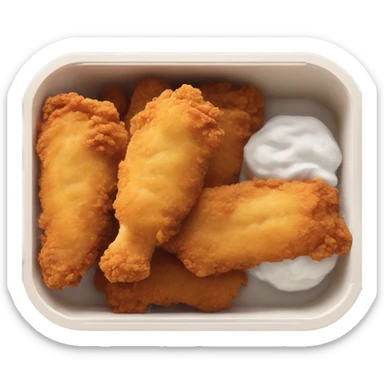 Fried chicken fingers in a styrofoam container sticker