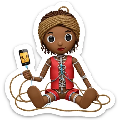 voodoo doll tightly bound with tangled AUX cables. sticker