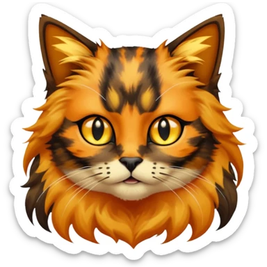 long hair tortoiseshell cat with a black face and yellow lightning mark above nose sticker