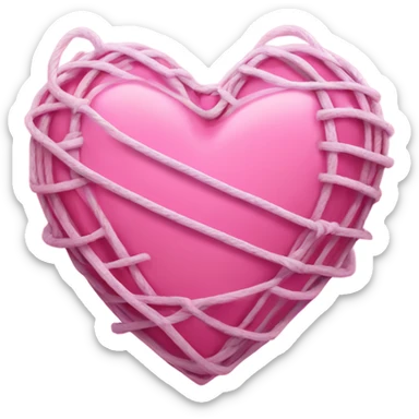 Pink heart with with mesh string around ￼heart sticker
