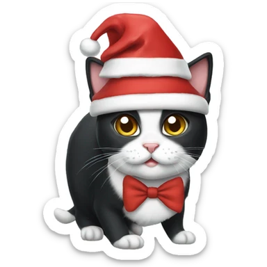 Tuxedo cat wearing a Santa hat sticker