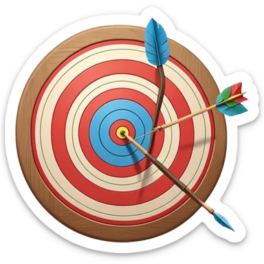 A bow and arrow aimed at a target, with the arrow perfectly positioned for release. The background features a target with concentric rings, emphasizing precision, skill, and focus in archery. The scene radiates concentration and the grace of the sport. sticker