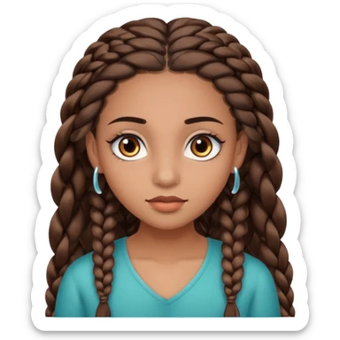 girl with thin braids long hair and brown eyes, brown skin, eyelashes, siren eyes sticker