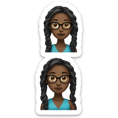 Black girl with a side part long hair and glasses sticker