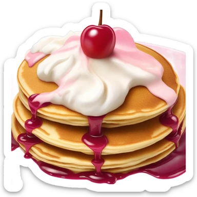 two pancakes, pink syrup, cherry whipped cream on top sticker
