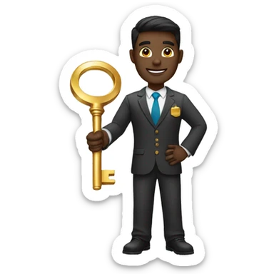 male dark skin realtor holding a big golden key sticker