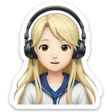 Ruko Yokune, anime-style character with long hair, headphones, and a microphone, cute expression sticker
