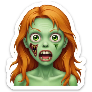 Green Zombie ginger long hair girl with mouth open horror  sticker