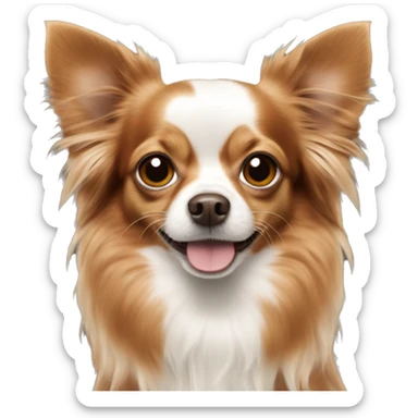 Long haired reddish brown chihuahua with white spots playing sticker