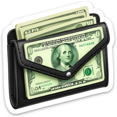 black leather wallet with green dollar bills sticking out sticker