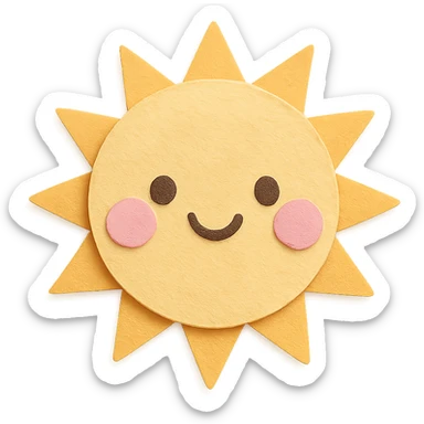 kawaii bright sun, smiling face, pink cheeks, soft pastel palette, no arms or legs, full body, paper craft style sticker