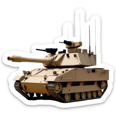 Bradley M2A3 (2019) – Cinematic-realistic Bradley M2A3, its dark sand-colored armor charging forward through a ruined urban landscape. The 25mm Bushmaster cannon fires bursts of tracer rounds as infantry dismount from the rear ramp, moving quickly under cover while the vehicle provides suppressive fire against an unseen enemy. sticker