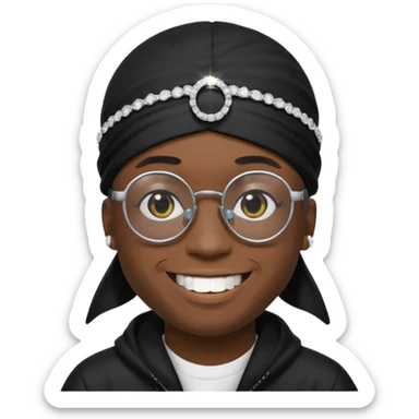 man with black durag,glasses, and smiley with diamond grillz sticker